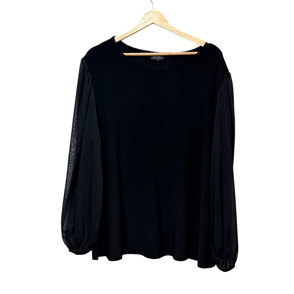 Nicole Miller New York Womens 3X Black Sheer Mesh Balloon Sleeve Blouse T96275M